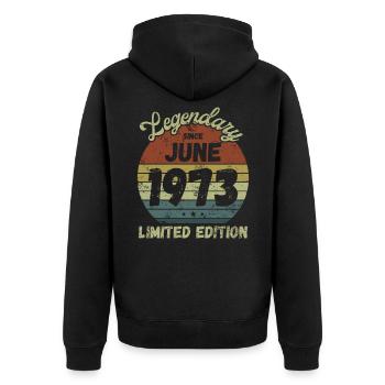 Légendaire depuis juin 1973 - Anniversaire - Veste à capuche bio Premium Unisexe - noir - Dos - Nico (187cm)