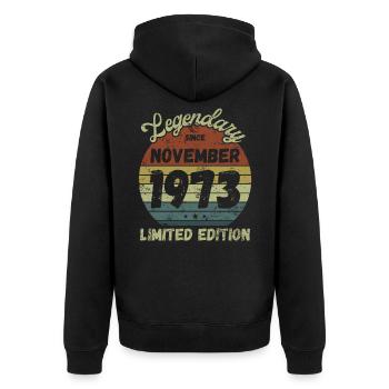 Legendary since November 1973 - Geburtstag - Unisex Premium Bio Zip Hoodie - Schwarz - Hinten - Nico (187cm)