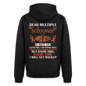 Multiple Sklerosebewusstsein, MS - Unisex Premium Bio Zip Hoodie - Schwarz - Hinten - Nico (187cm)