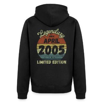 Legendary since April 2005 - Geburtstag - Unisex Premium Bio Zip Hoodie - Schwarz - Hinten - Nico (187cm)