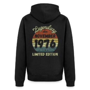 Legendary since November 1976 - Geburtstag - Unisex Premium Bio Zip Hoodie - Schwarz - Hinten - Nico (187cm)