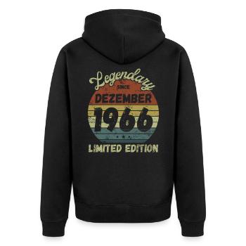 Legendary since Dezember 1966 - Geburtstag - Unisex Premium Bio Zip Hoodie - Schwarz - Hinten - Nico (187cm)
