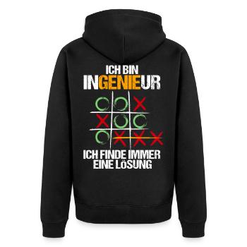 Ingenieur, Ich finde immer eine Lösung - Unisex Premium Bio Zip Hoodie - Schwarz - Hinten - Nico (187cm)