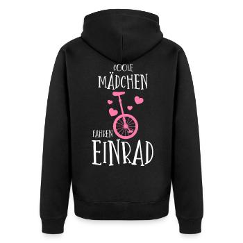 Coole Mädchen fahren EInrad - Unisex Premium Bio Zip Hoodie - Schwarz - Hinten - Nico (187cm)