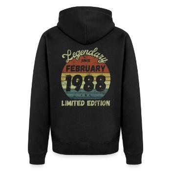 Legendary since February 1988 - Geburtstag - Unisex Premium Bio Zip Hoodie - Schwarz - Hinten - Nico (187cm)