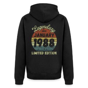Legendary since January 1988 - Geburtstag - Unisex Premium Bio Zip Hoodie - Schwarz - Hinten - Nico (187cm)