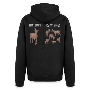 Ziege, Ziegen, Ziegenliebhaber - Unisex Premium Bio Zip Hoodie - Schwarz - Hinten - Nico (187cm)