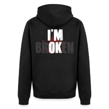 Ich Bin In Ordnung, Ich Bin Kaputt - Unisex Premium Bio Zip Hoodie - Schwarz - Hinten - Nico (187cm)