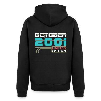Octobre 2001 - Anniversaire en octobre - Veste à capuche bio Premium Unisexe - noir - Dos - Nico (187cm)
