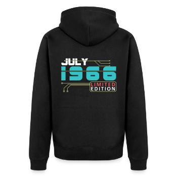 July 1966 - Geburtstag im Juli - Unisex Premium Bio Zip Hoodie - Schwarz - Hinten - Nico (187cm)