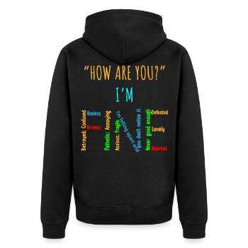Bewusstsein Für Psychische Gesundheit, es geht gut - Unisex Premium Bio Zip Hoodie - Schwarz - Hinten - Nico (187cm)