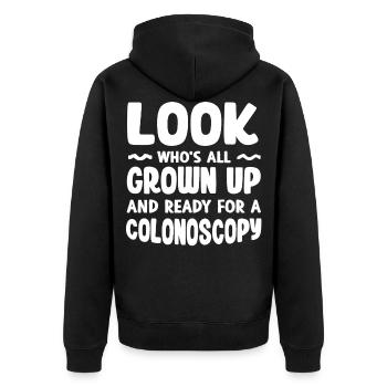 Bereit Für Eine Darmspiegelung - Unisex Premium Bio Zip Hoodie - Schwarz - Hinten - Nico (187cm)