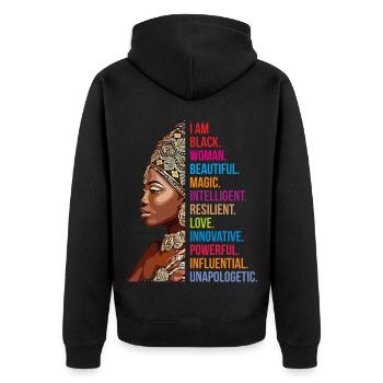 JE SUIS UNE FEMME NOIRE AFRO-AMÉRICAINE - Veste à capuche bio Premium Unisexe - noir - Dos - Nico (187cm)