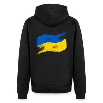 Ukraine Flagge - Unisex Premium Bio Zip Hoodie - Schwarz - Hinten - Nico (187cm)
