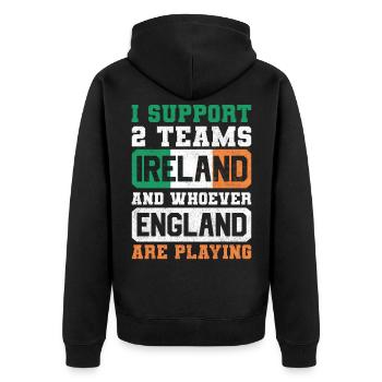 Irland, England, Rugby - Unisex Premium Bio Zip Hoodie - Schwarz - Hinten - Nico (187cm)
