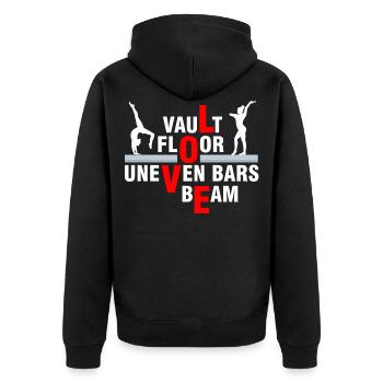 Liebesgymnastik, Tresor, Strahl - Unisex Premium Bio Zip Hoodie - Schwarz - Hinten - Nico (187cm)