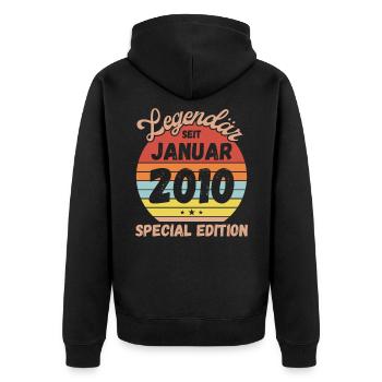 Januar 2010 - Geburtstag im Januar - Unisex Premium Bio Zip Hoodie - Schwarz - Hinten - Nico (187cm)