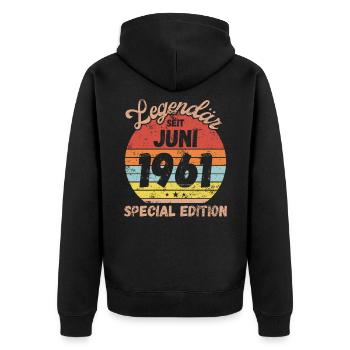 Juni 1961 - Geburtstag im Juni - Unisex Premium Bio Zip Hoodie - Schwarz - Hinten - Nico (187cm)