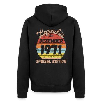 Dezember 1971 - Geburtstag im Dezember - Unisex Premium Bio Zip Hoodie - Schwarz - Hinten - Nico (187cm)