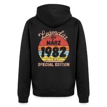 März 1982 - Geburtstag im März - Unisex Premium Bio Zip Hoodie - Schwarz - Hinten - Nico (187cm)