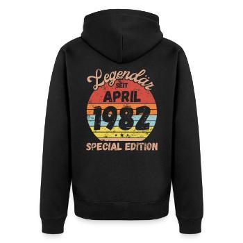 April 1982 - Geburtstag im April - Unisex Premium Bio Zip Hoodie - Schwarz - Hinten - Nico (187cm)