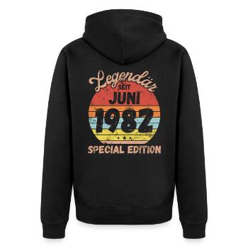 Juni 1982 - Geburtstag im Juni - Unisex Premium Bio Zip Hoodie - Schwarz - Hinten - Nico (187cm)