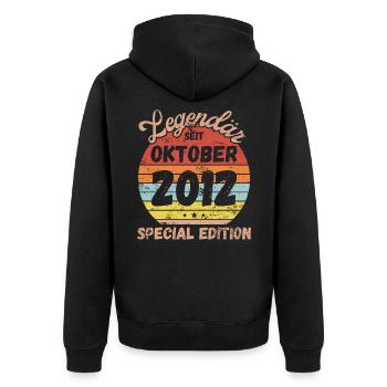 Oktober 2012 - Geburtstag im Oktober - Unisex Premium Bio Zip Hoodie - Schwarz - Hinten - Nico (187cm)