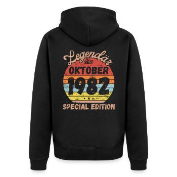 Oktober 1982 - Geburtstag im Oktober - Unisex Premium Bio Zip Hoodie - Schwarz - Hinten - Nico (187cm)