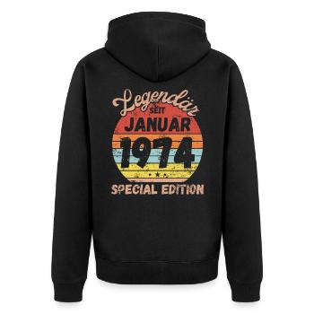 Januar 1974 - Geburtstag im Januar - Unisex Premium Bio Zip Hoodie - Schwarz - Hinten - Nico (187cm)