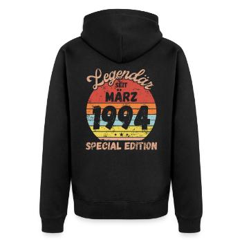 März 1994 - Geburtstag im März - Unisex Premium Bio Zip Hoodie - Schwarz - Hinten - Nico (187cm)
