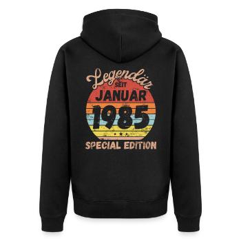 Januar 1985 - Geburtstag im Januar - Unisex Premium Bio Zip Hoodie - Schwarz - Hinten - Nico (187cm)