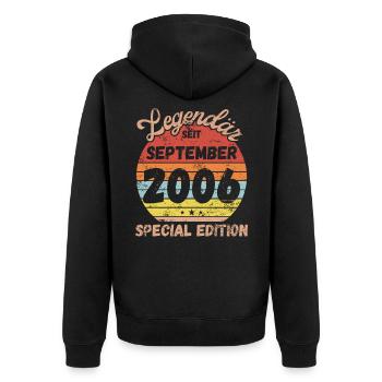 September 2006 - Geburtstag im September - Unisex Premium Bio Zip Hoodie - Schwarz - Hinten - Nico (187cm)