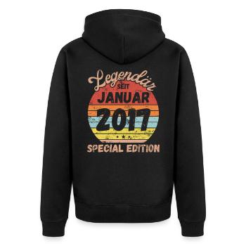 Januar 2017 - Geburtstag im Januar - Unisex Premium Bio Zip Hoodie - Schwarz - Hinten - Nico (187cm)