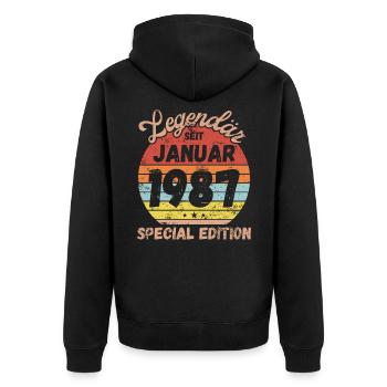 Januar 1987 - Geburtstag im Januar - Unisex Premium Bio Zip Hoodie - Schwarz - Hinten - Nico (187cm)
