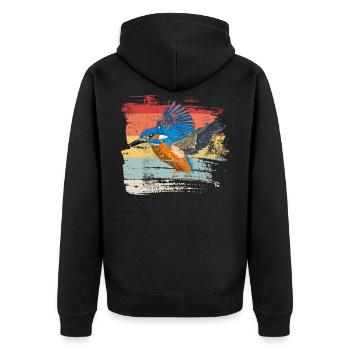 Retro Kingfisher Bird - Unisex Premium Organic Zip Hoodie - black - Back - Nico (187cm)