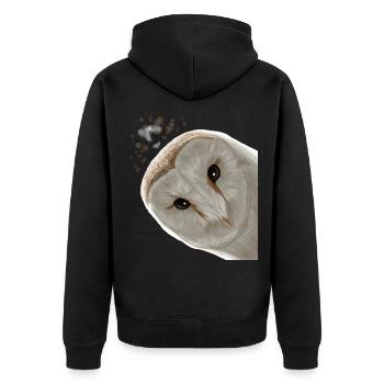 Vogel Eule - Unisex Premium Bio Zip Hoodie - Schwarz - Hinten - Nico (187cm)