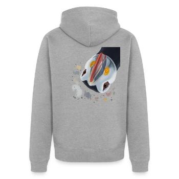 Curieux macareux aviaire - Veste à capuche bio Premium Unisexe - gris chiné - Dos - Nico (187cm)