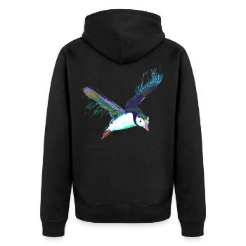 Splash Fliegender Vogel Papageientaucher - Unisex Premium Bio Zip Hoodie - Schwarz - Hinten - Nico (187cm)