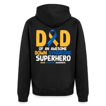 Down-Syndrom-Superheld, Down-Syndrom-Bewusstsein - Unisex Premium Bio Zip Hoodie - Schwarz - Hinten - Nico (187cm)
