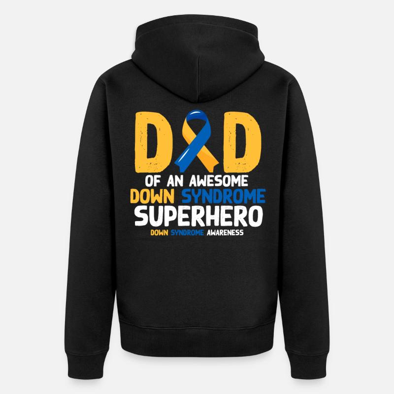 Down-Syndrom-Superheld, Down-Syndrom-Bewusstsein - Unisex Premium Bio Zip Hoodie - Schwarz