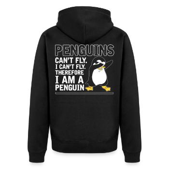 Pinguine können nicht fliegen, ich bin ein Pinguin - Unisex Premium Bio Zip Hoodie - Schwarz - Hinten - Nico (187cm)