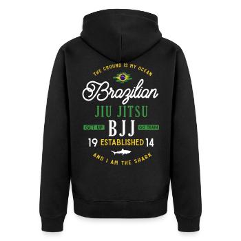 BJJ Brazilian Jiu Jitsu - Unisex Premium Bio Zip Hoodie - Schwarz - Hinten - Nico (187cm)