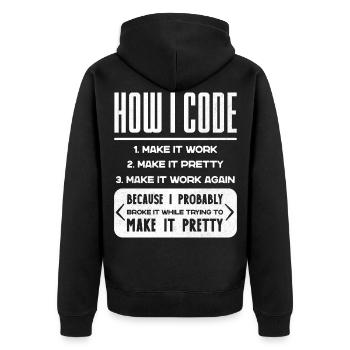 Programmierer, Code, Nerd, Programmierung - Unisex Premium Bio Zip Hoodie - Schwarz - Hinten - Nico (187cm)
