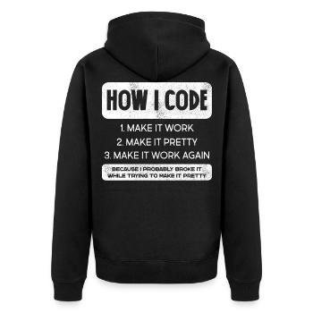 Programmierer, Code, Nerd, Programmierung - Unisex Premium Bio Zip Hoodie - Schwarz - Hinten - Nico (187cm)