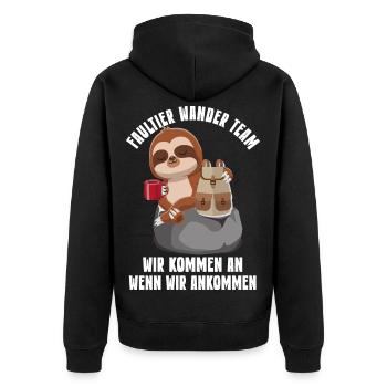 Faultier Gruppe Wandergruppe Berg Wanderung - Unisex Premium Bio Zip Hoodie - Schwarz - Hinten - Nico (187cm)