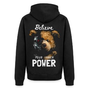 Bear with Robot Face Inner Power - Unisex Premium Organic Zip Hoodie - black - Back - Nico (187cm)