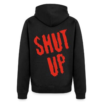 Be quiet! (red) - Unisex Premium Organic Zip Hoodie - black - Back - Nico (187cm)