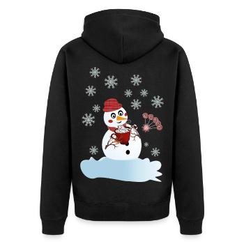 Schneemann und heiße Schokolade zu Weihnachten - Unisex Premium Bio Zip Hoodie - Schwarz - Hinten - Nico (187cm)