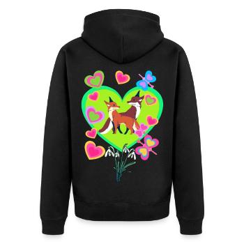 Retro Fox Foxes Vintage 80s 90s Vixen - Unisex Premium Organic Zip Hoodie - black - Back - Nico (187cm)