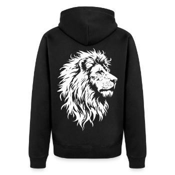 Majestätischer Löwenkopf im Schwarz-Weiß-Stil - Unisex Premium Bio Zip Hoodie - Schwarz - Hinten - Nico (187cm)
